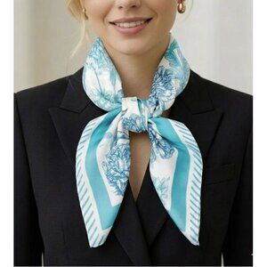 ❤️ Elegant Bandana Square Silky Soft Scarf Floral Geometric Teal headband hijab